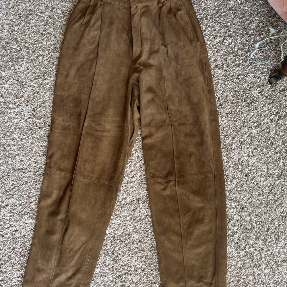 Linda Allard Ellen Tracy Vintage 80s-90s Lambskin Suede Leather High Waist Pant - Picture 14 of 14
